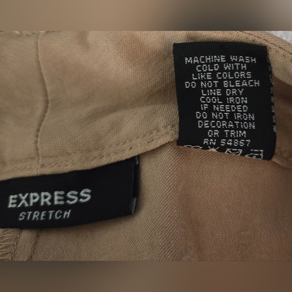 Vtg Y2K Express Womens Juniors Sz 1 / 2 Stretch Long Mid Rise Flare Khaki Pants - Picture 2 of 7